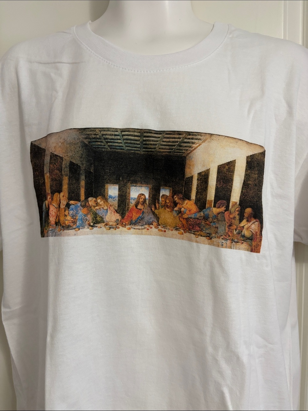 White Graphic Tee with The Last Supper Print size M